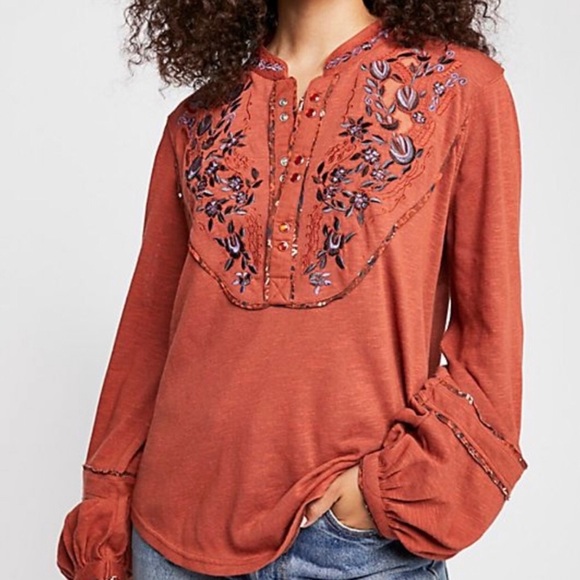 Free People Tops - Free People Sundance Kid Cedar Embroidered Top